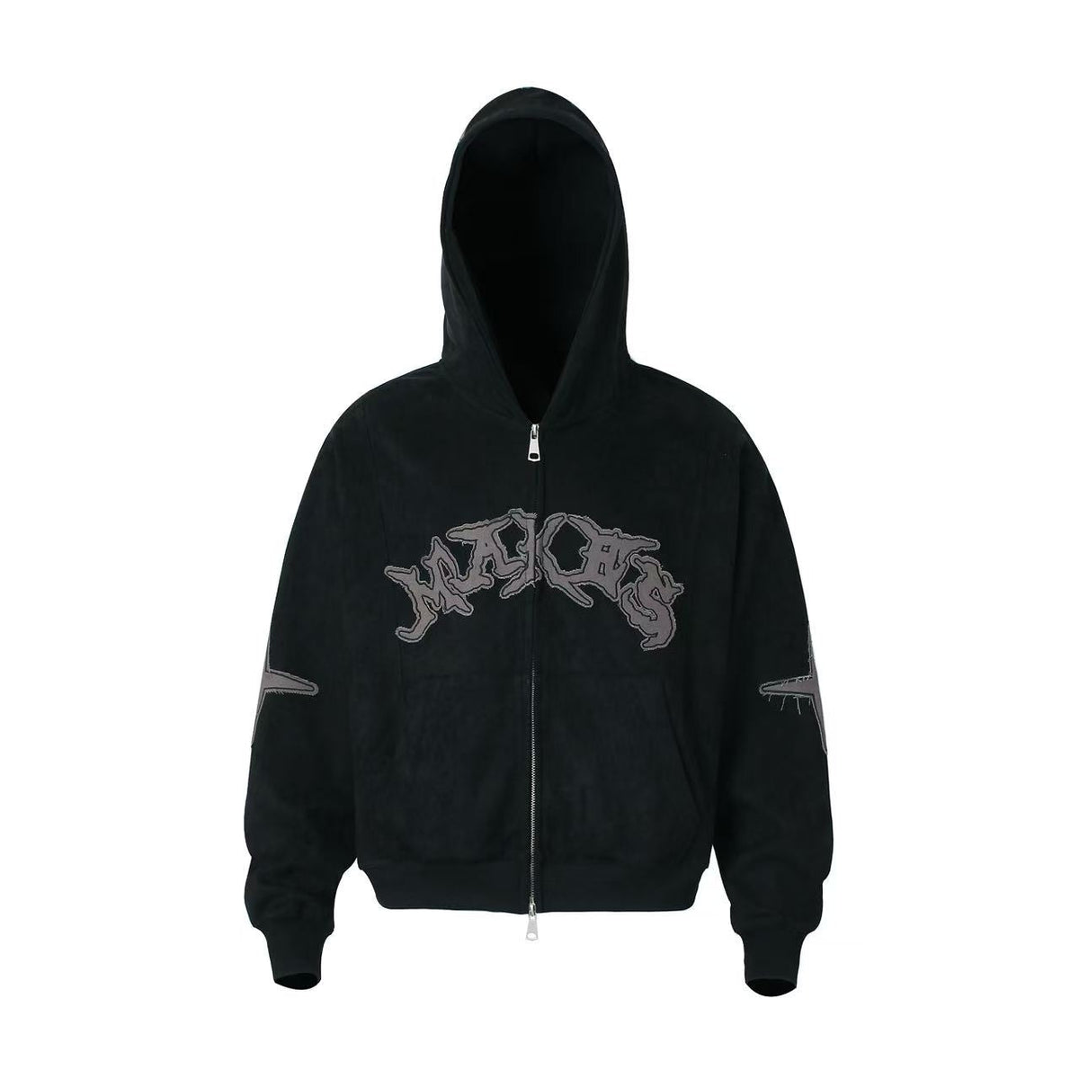 Vintage Suede Letter Embroidery Zip-Up Hoodie - OMYGOODS