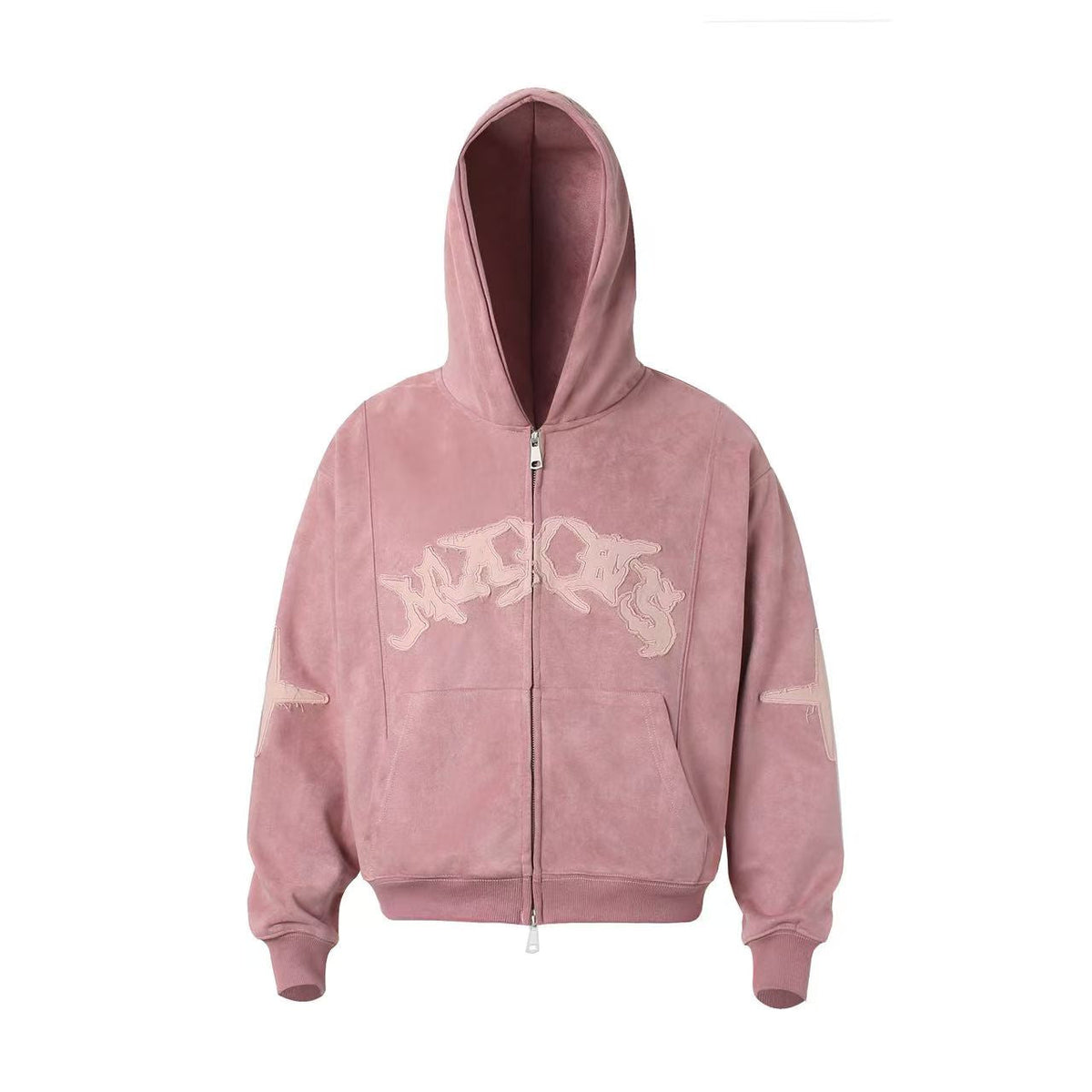 Vintage Suede Letter Embroidery Zip-Up Hoodie - OMYGOODS