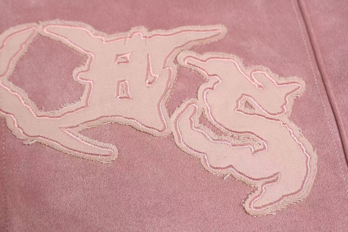 Vintage Suede Letter Embroidery Zip-Up Hoodie - OMYGOODS