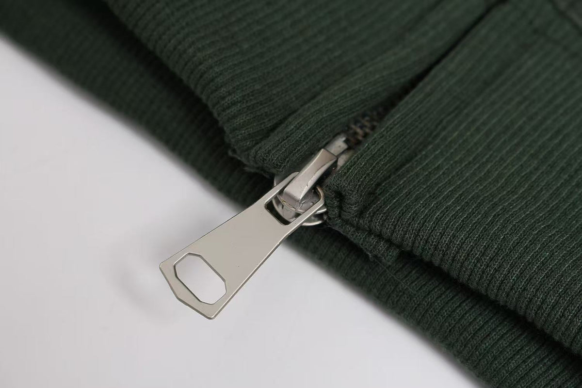 Vintage Suede Letter Embroidery Zip-Up Hoodie - OMYGOODS