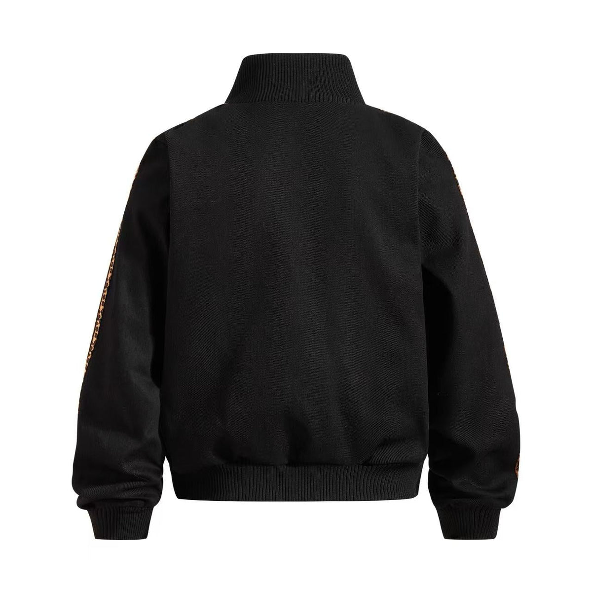Cropped Leopard Print Side Stripe Script Embroidery Track Jacket - OMYGOODS
