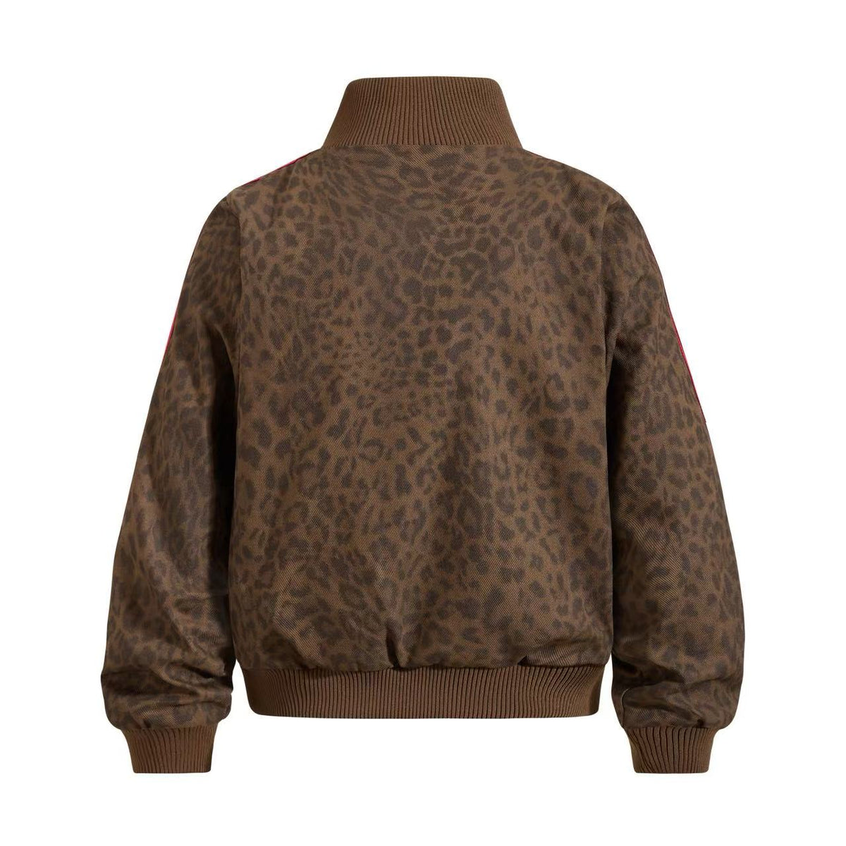 Cropped Leopard Print Side Stripe Script Embroidery Track Jacket - OMYGOODS