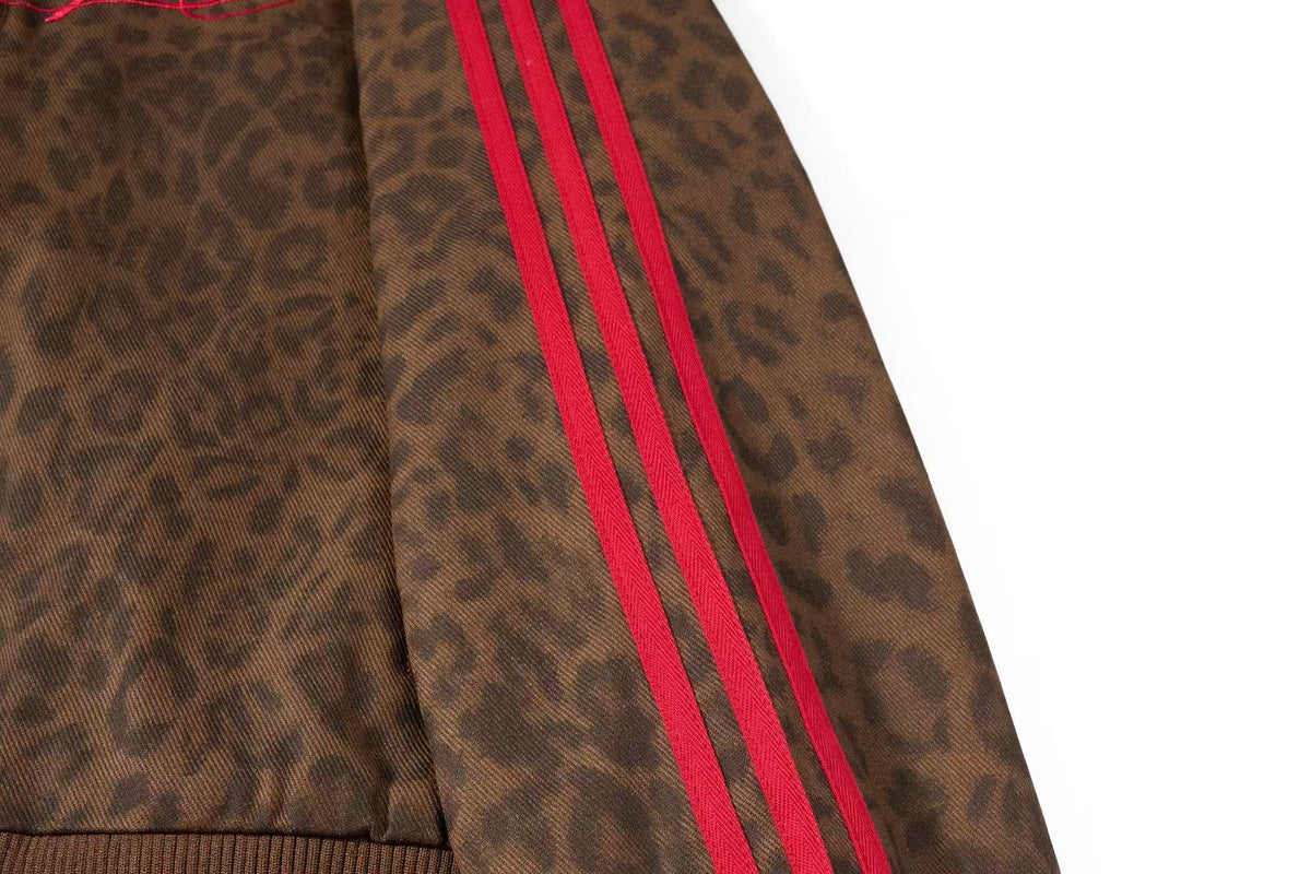 Cropped Leopard Print Side Stripe Script Embroidery Track Jacket - OMYGOODS