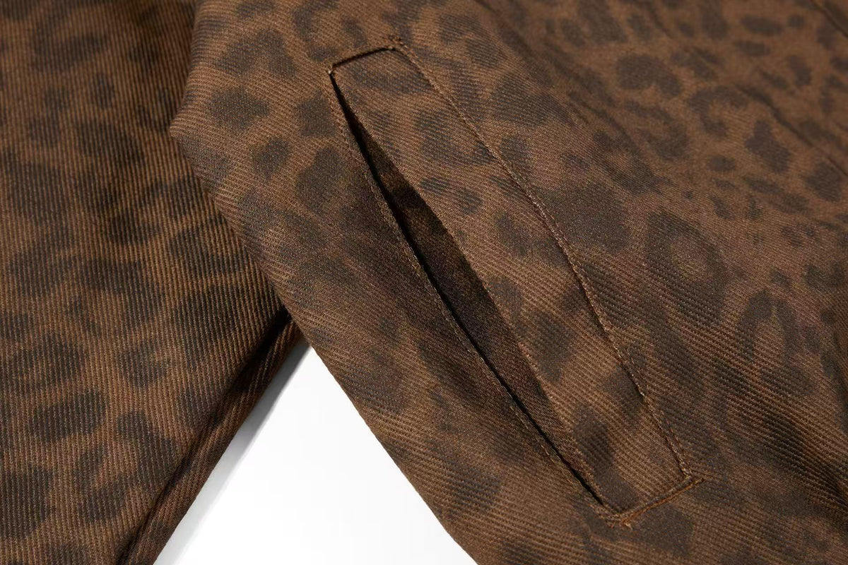 Cropped Leopard Print Side Stripe Script Embroidery Track Jacket - OMYGOODS