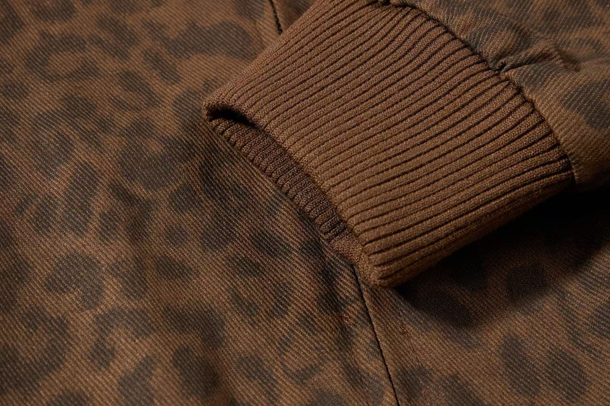 Cropped Leopard Print Side Stripe Script Embroidery Track Jacket - OMYGOODS