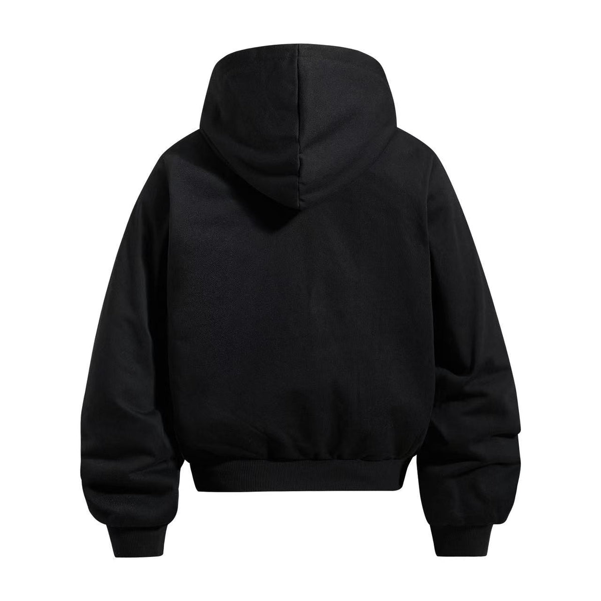 Cropped Cursive Script Print Zip-Up Hooded Jacket - OMYGOODS