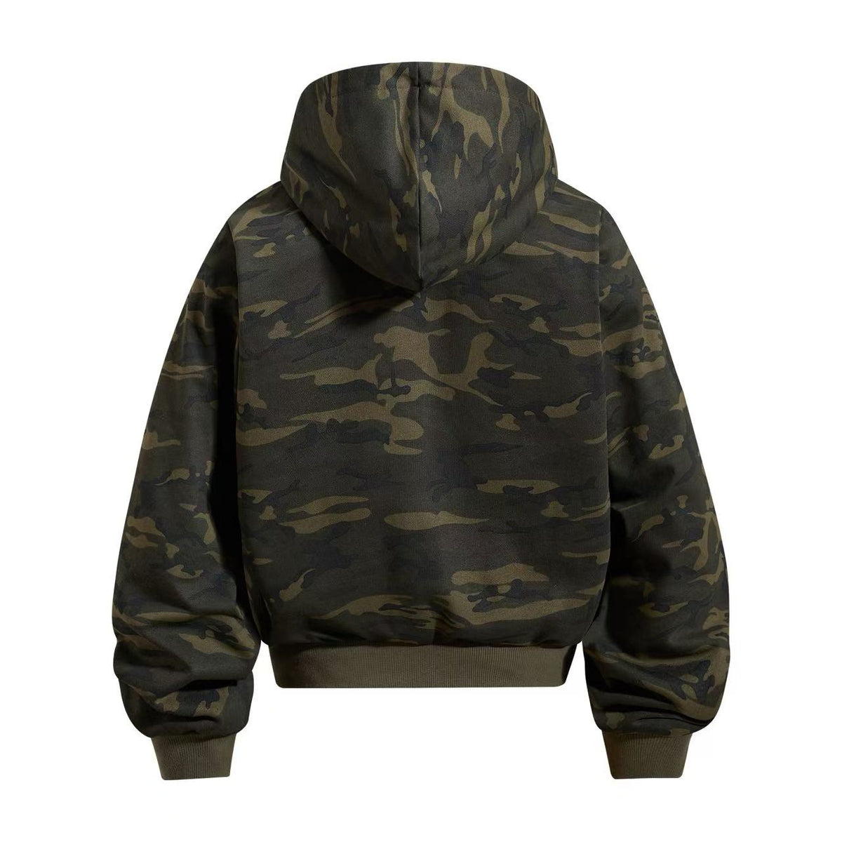Cropped Cursive Script Print Zip-Up Hooded Jacket - OMYGOODS