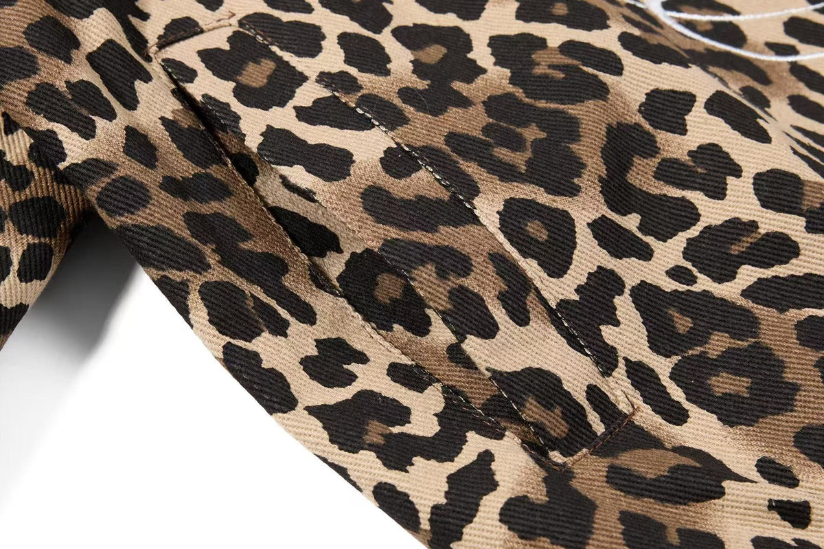 Cropped Leopard Print Side Stripe Script Embroidery Track Jacket - OMYGOODS