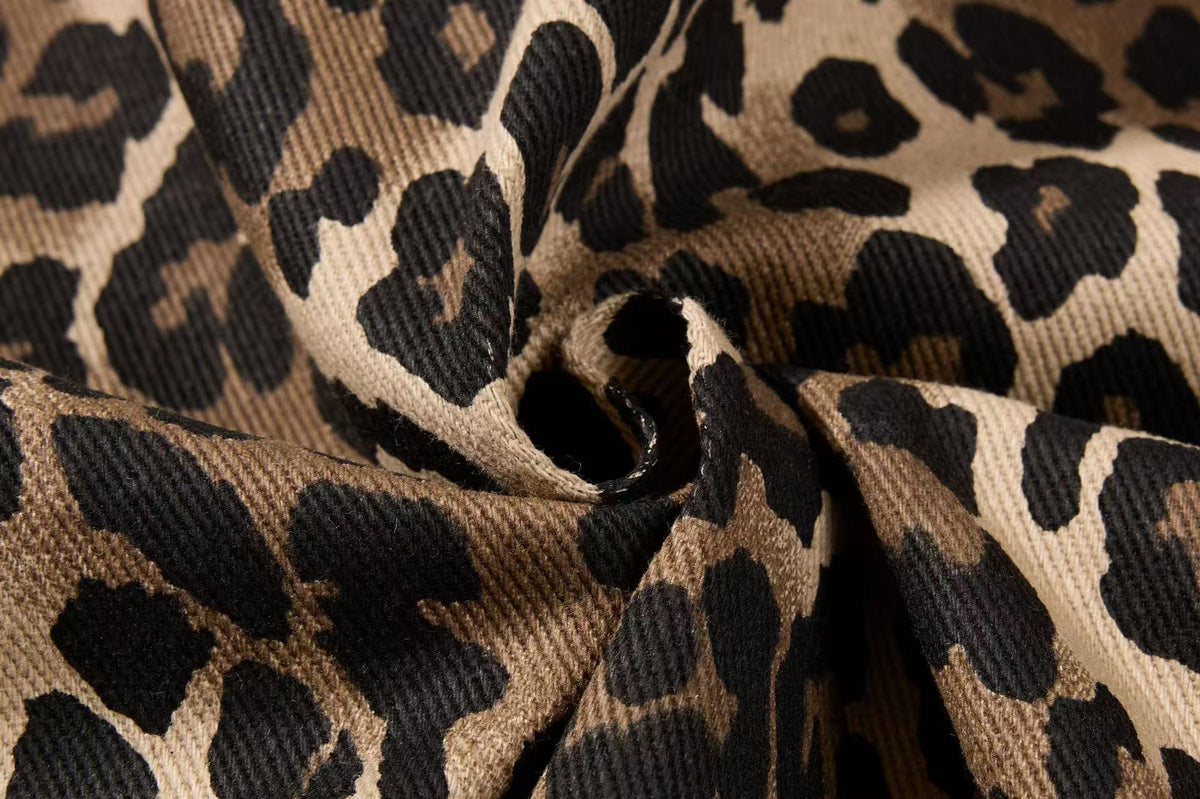 Cropped Leopard Print Side Stripe Script Embroidery Track Jacket - OMYGOODS