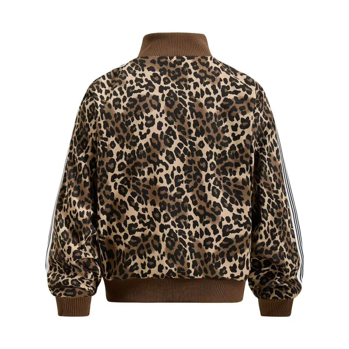 Cropped Leopard Print Side Stripe Script Embroidery Track Jacket - OMYGOODS