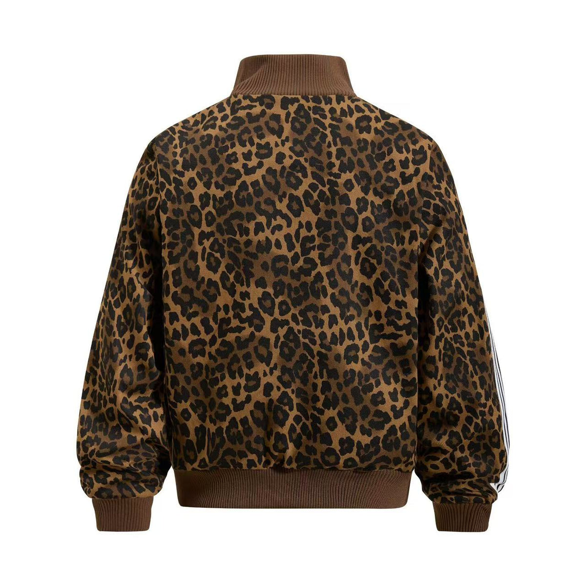 Cropped Leopard Print Side Stripe Script Embroidery Track Jacket - OMYGOODS