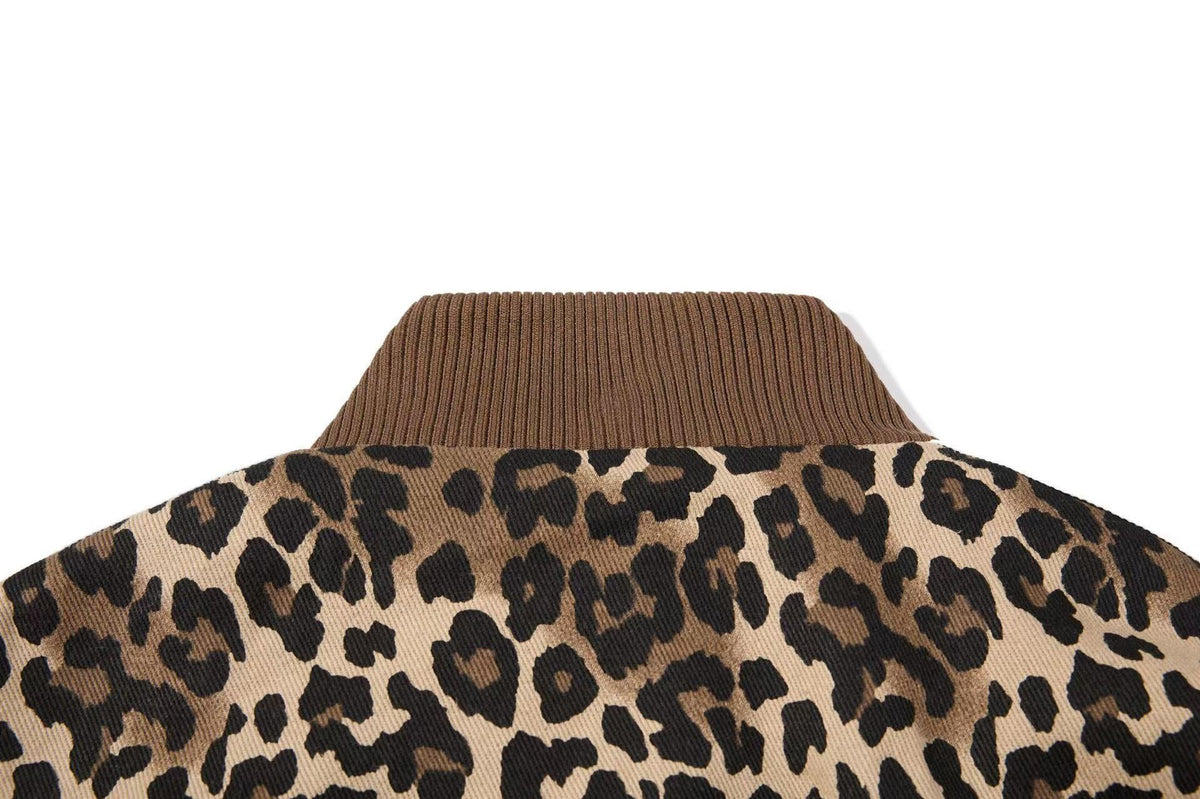 Cropped Leopard Print Side Stripe Script Embroidery Track Jacket - OMYGOODS