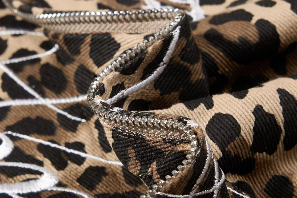 Cropped Leopard Print Side Stripe Script Embroidery Track Jacket - OMYGOODS