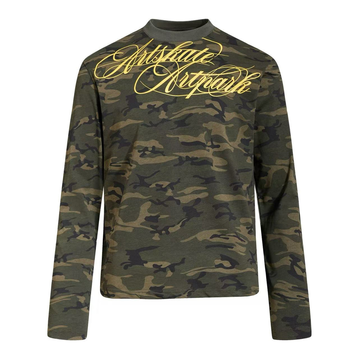 Cropped Mock Neck Cursive Script Print Long Sleeve - OMYGOODS