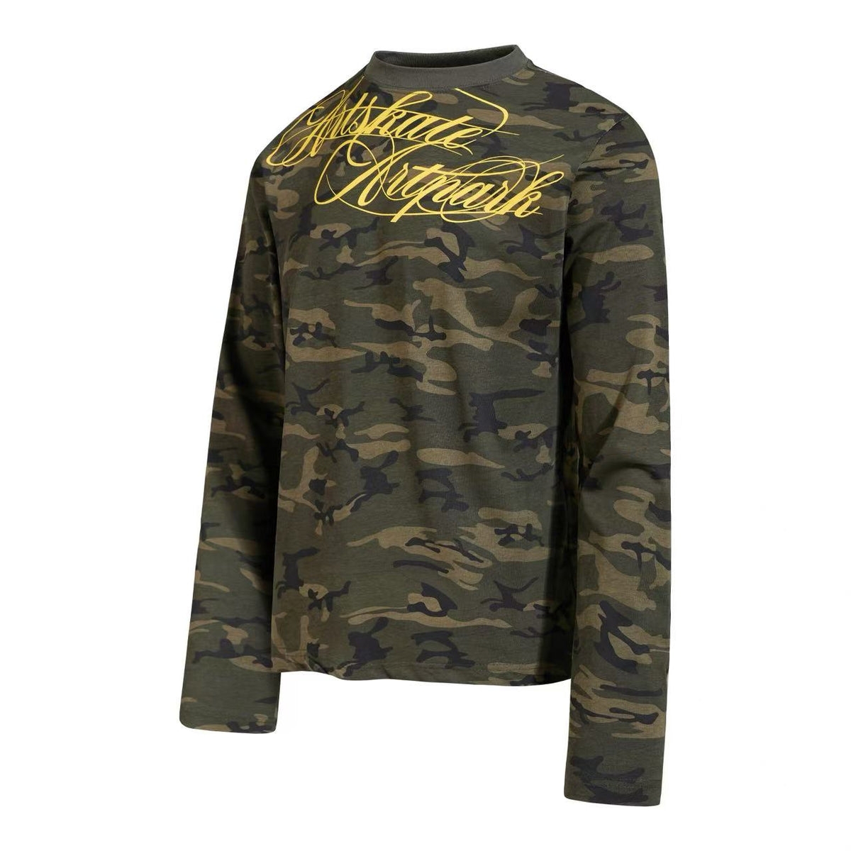 Cropped Mock Neck Cursive Script Print Long Sleeve - OMYGOODS