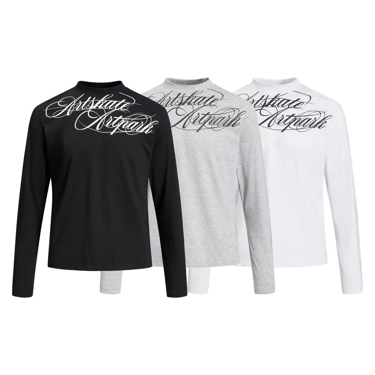 Cropped Mock Neck Cursive Script Print Long Sleeve - OMYGOODS