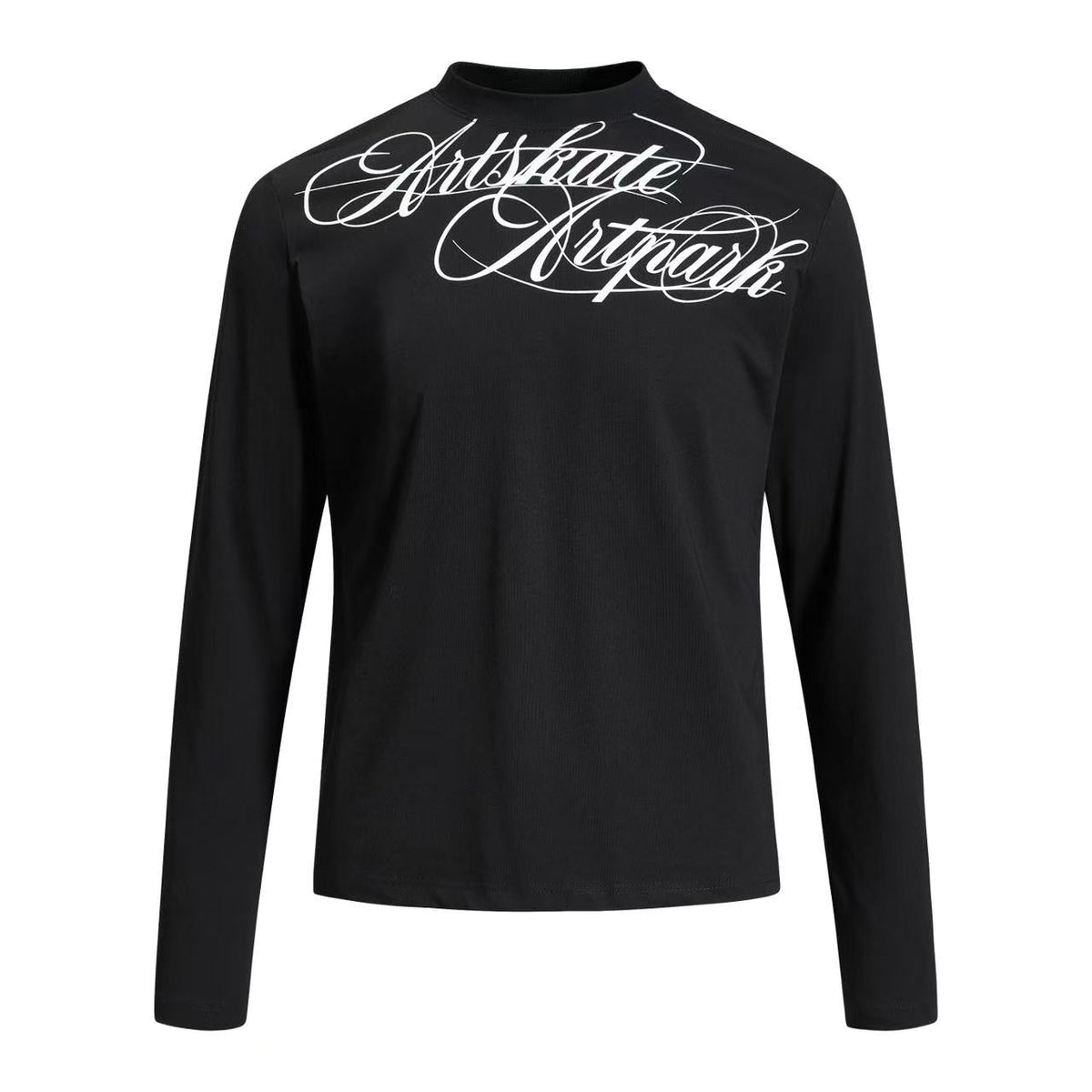 Cropped Mock Neck Cursive Script Print Long Sleeve - OMYGOODS