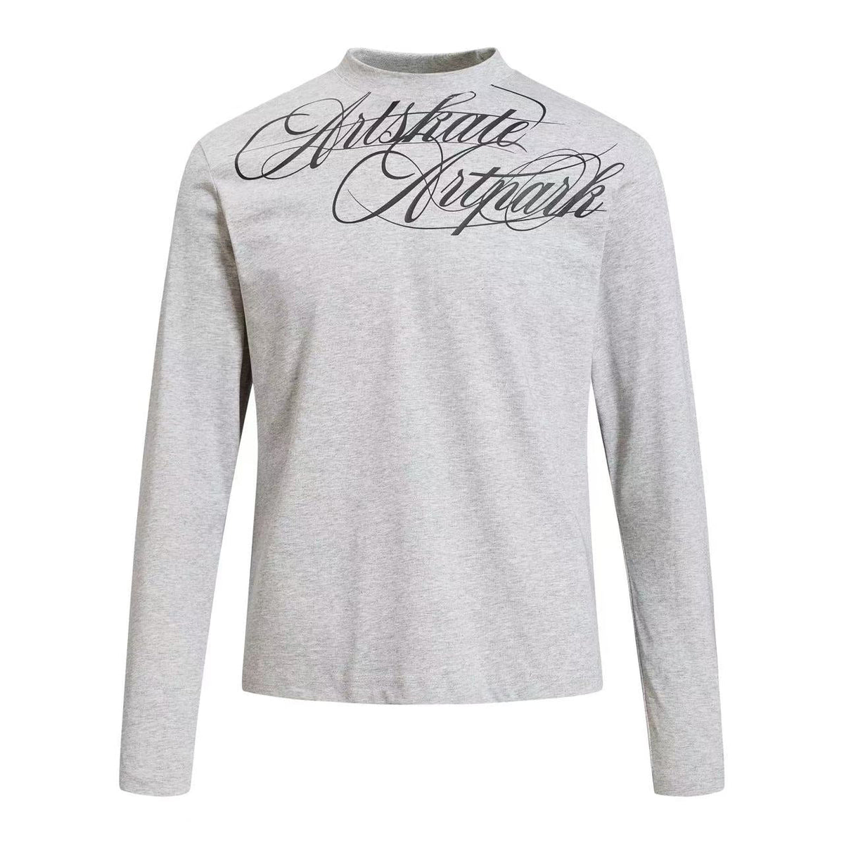 Cropped Mock Neck Cursive Script Print Long Sleeve - OMYGOODS