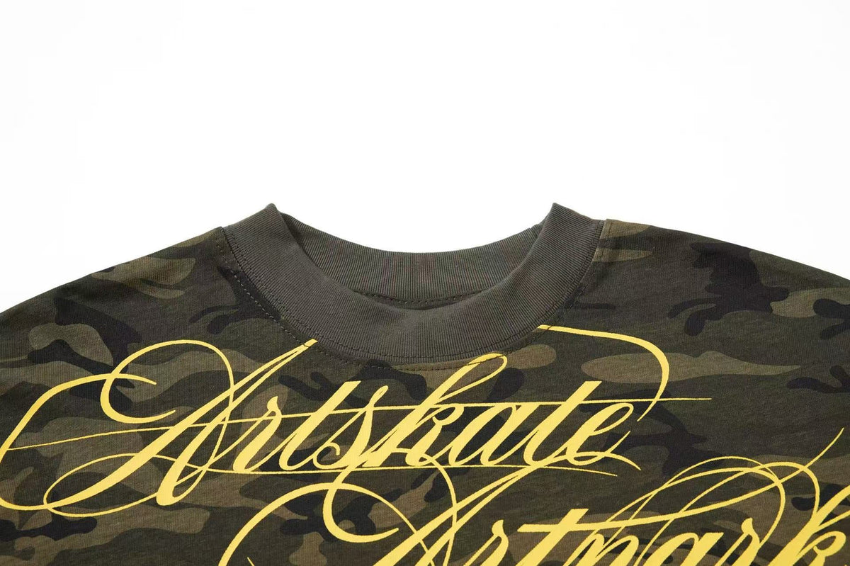 Cropped Mock Neck Cursive Script Print Long Sleeve - OMYGOODS