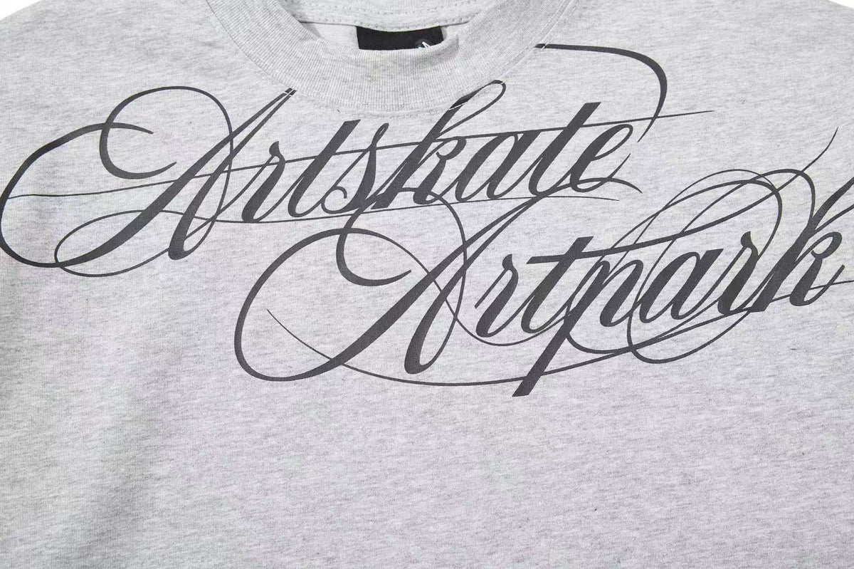 Cropped Mock Neck Cursive Script Print Long Sleeve - OMYGOODS