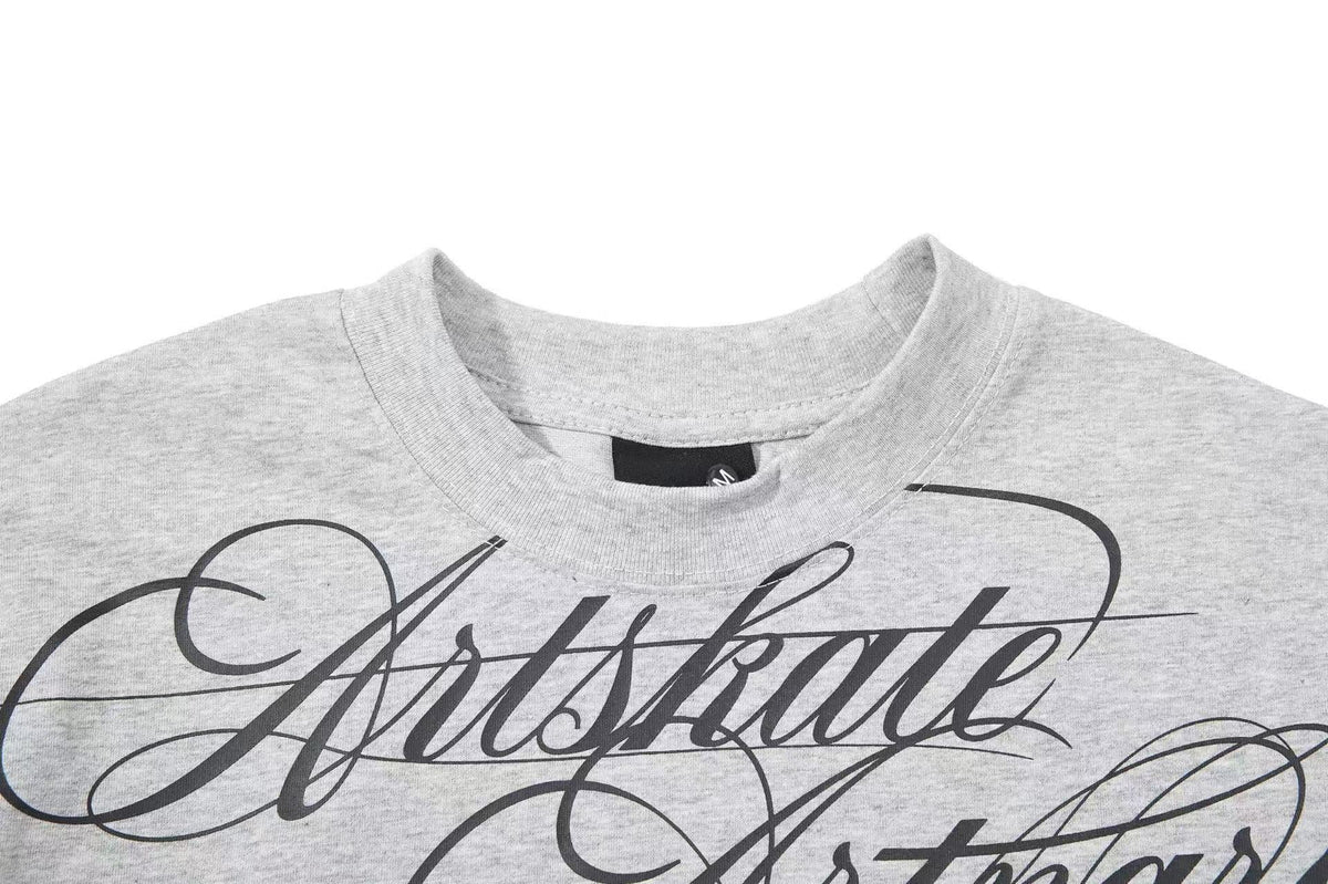 Cropped Mock Neck Cursive Script Print Long Sleeve - OMYGOODS