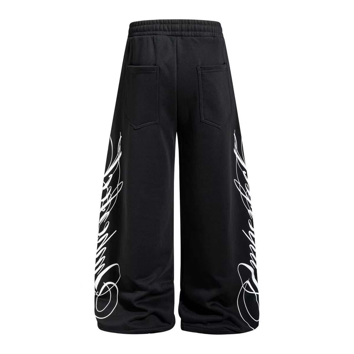 Streetwear Fleece Lined Side Script Line Graphic Print Wide-Leg Sweatpants - OMYGOODS
