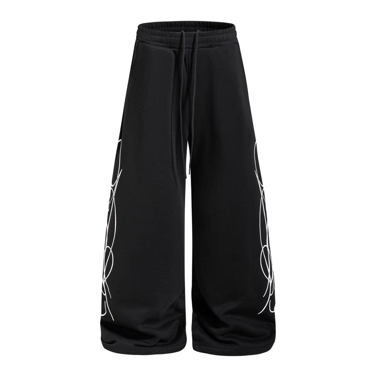 Streetwear Fleece Lined Side Script Line Graphic Print Wide-Leg Sweatpants - OMYGOODS