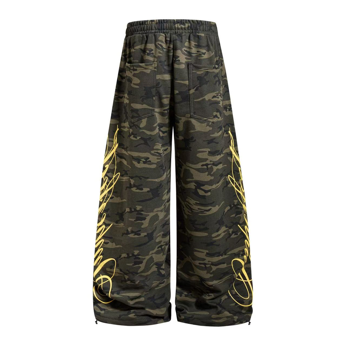 Streetwear Fleece Lined Side Script Line Graphic Print Wide-Leg Sweatpants - OMYGOODS
