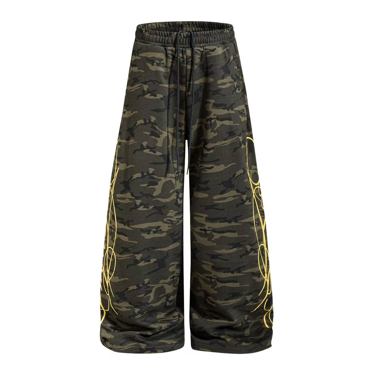 Streetwear Fleece Lined Side Script Line Graphic Print Wide-Leg Sweatpants - OMYGOODS