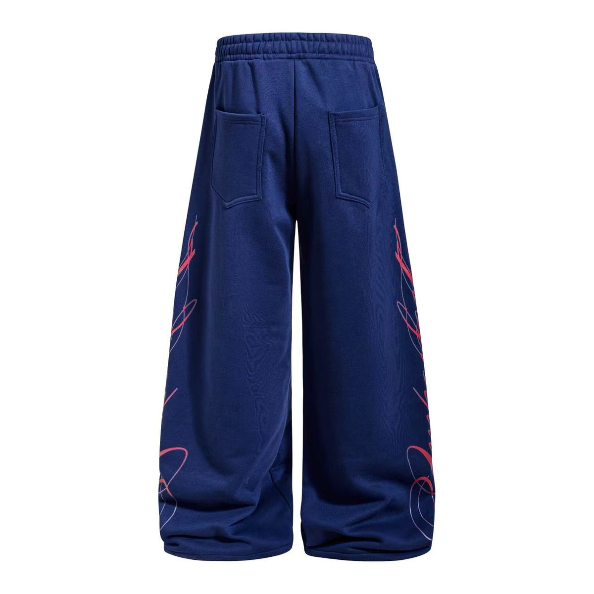 Streetwear Fleece Lined Side Script Line Graphic Print Wide-Leg Sweatpants - OMYGOODS