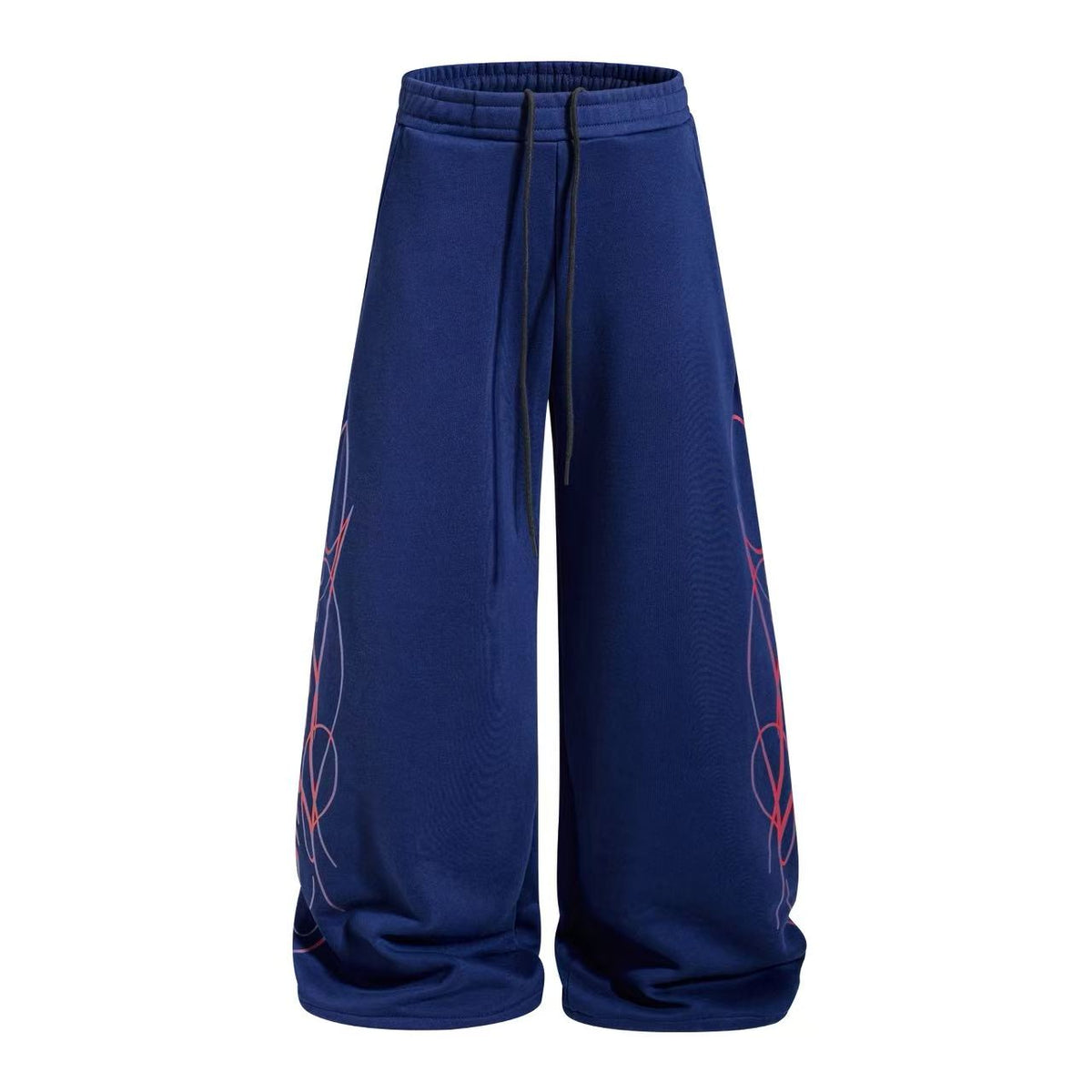 Streetwear Fleece Lined Side Script Line Graphic Print Wide-Leg Sweatpants - OMYGOODS