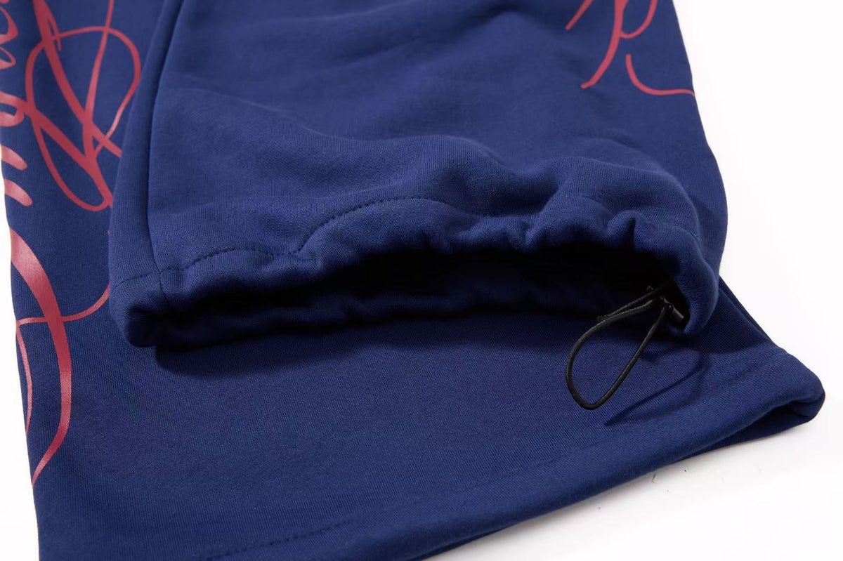 Streetwear Fleece Lined Side Script Line Graphic Print Wide-Leg Sweatpants - OMYGOODS