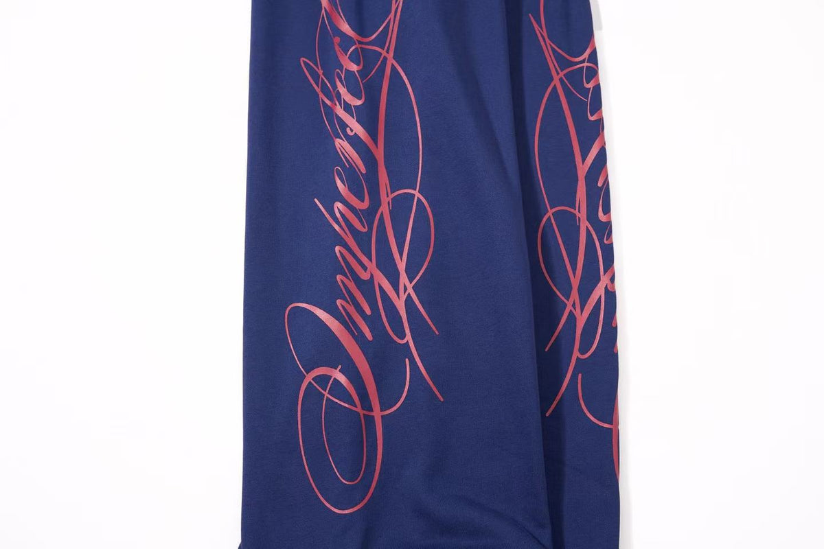 Streetwear Fleece Lined Side Script Line Graphic Print Wide-Leg Sweatpants - OMYGOODS