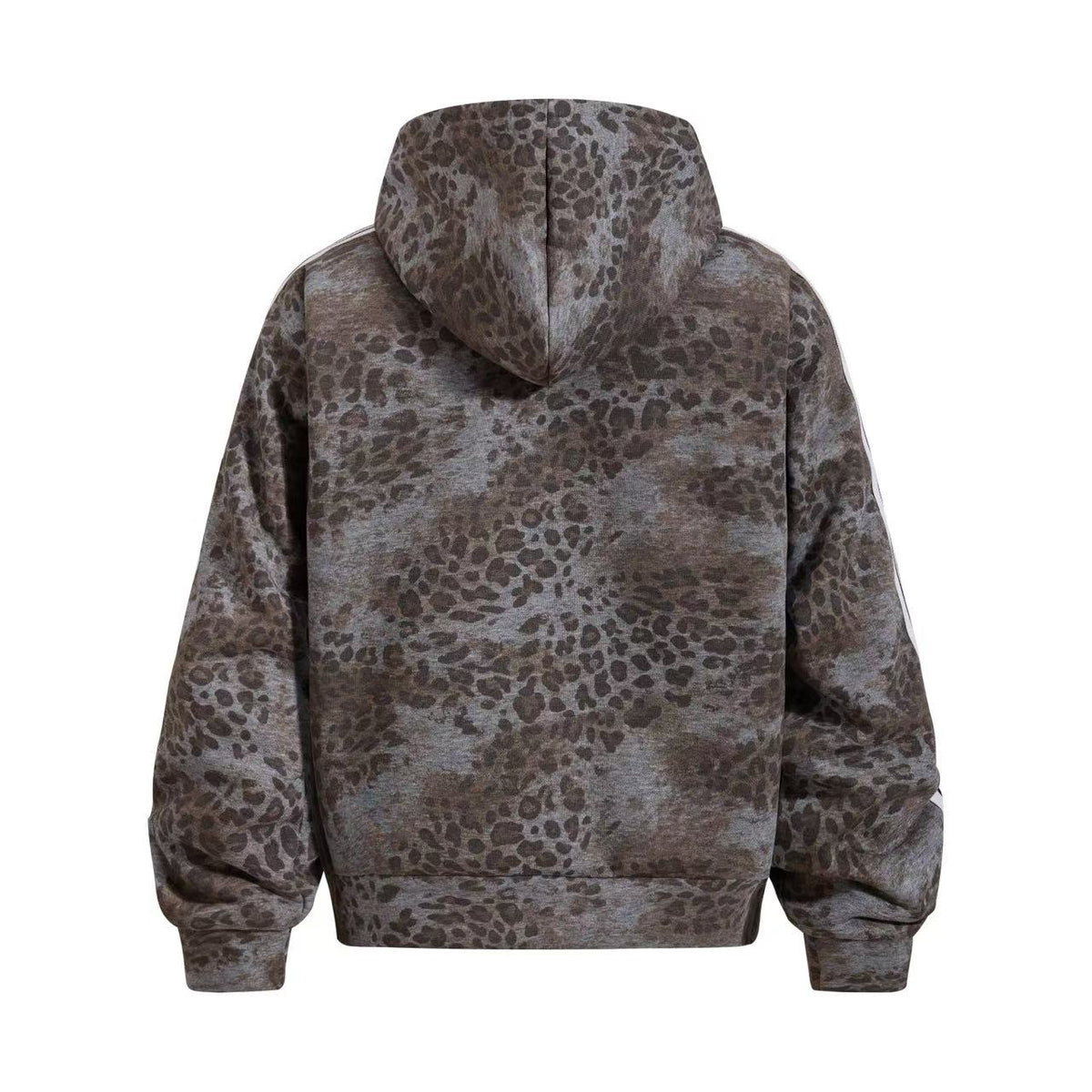 Cropped Vintage Leopard Tiger Embroidery Striped Sleeve Hooded Jacket - OMYGOODS
