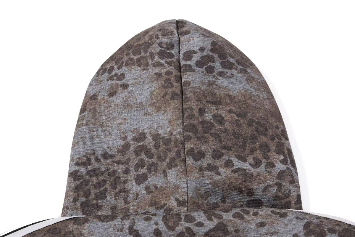 Cropped Vintage Leopard Tiger Embroidery Striped Sleeve Hooded Jacket - OMYGOODS