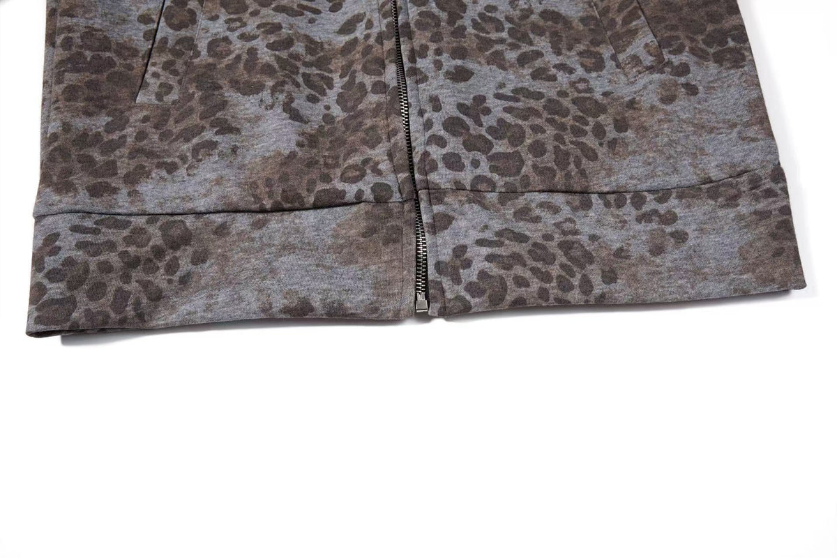 Cropped Vintage Leopard Tiger Embroidery Striped Sleeve Hooded Jacket - OMYGOODS