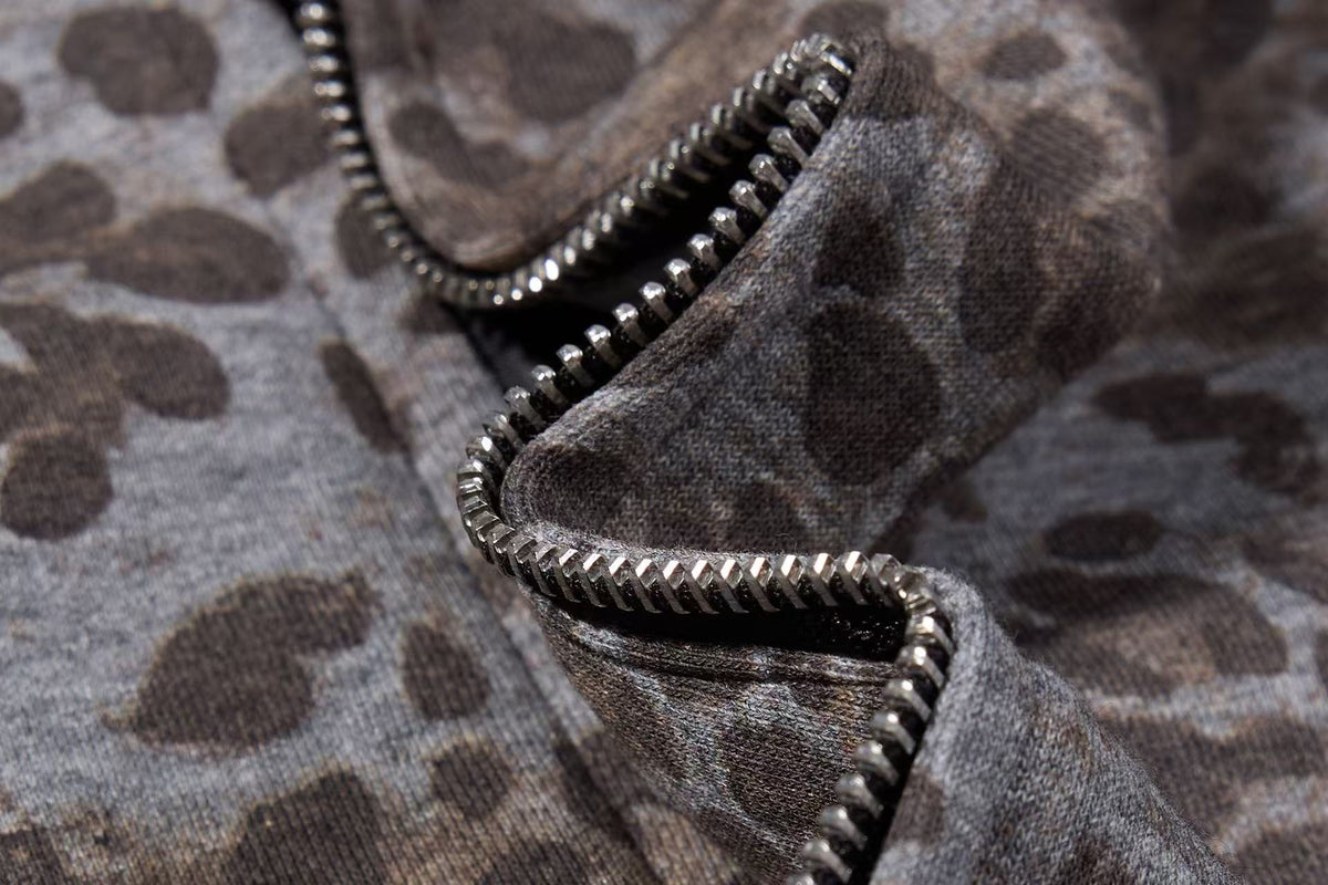 Cropped Vintage Leopard Tiger Embroidery Striped Sleeve Hooded Jacket - OMYGOODS
