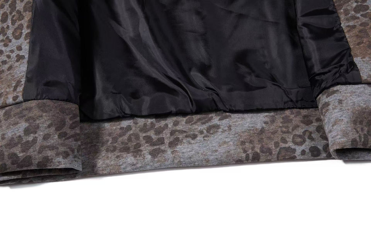 Cropped Vintage Leopard Tiger Embroidery Striped Sleeve Hooded Jacket - OMYGOODS