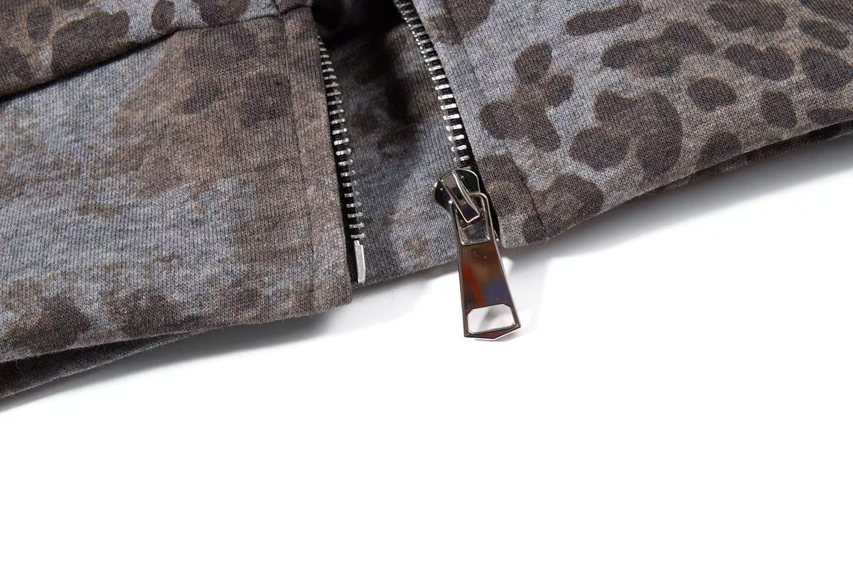 Cropped Vintage Leopard Tiger Embroidery Striped Sleeve Hooded Jacket - OMYGOODS