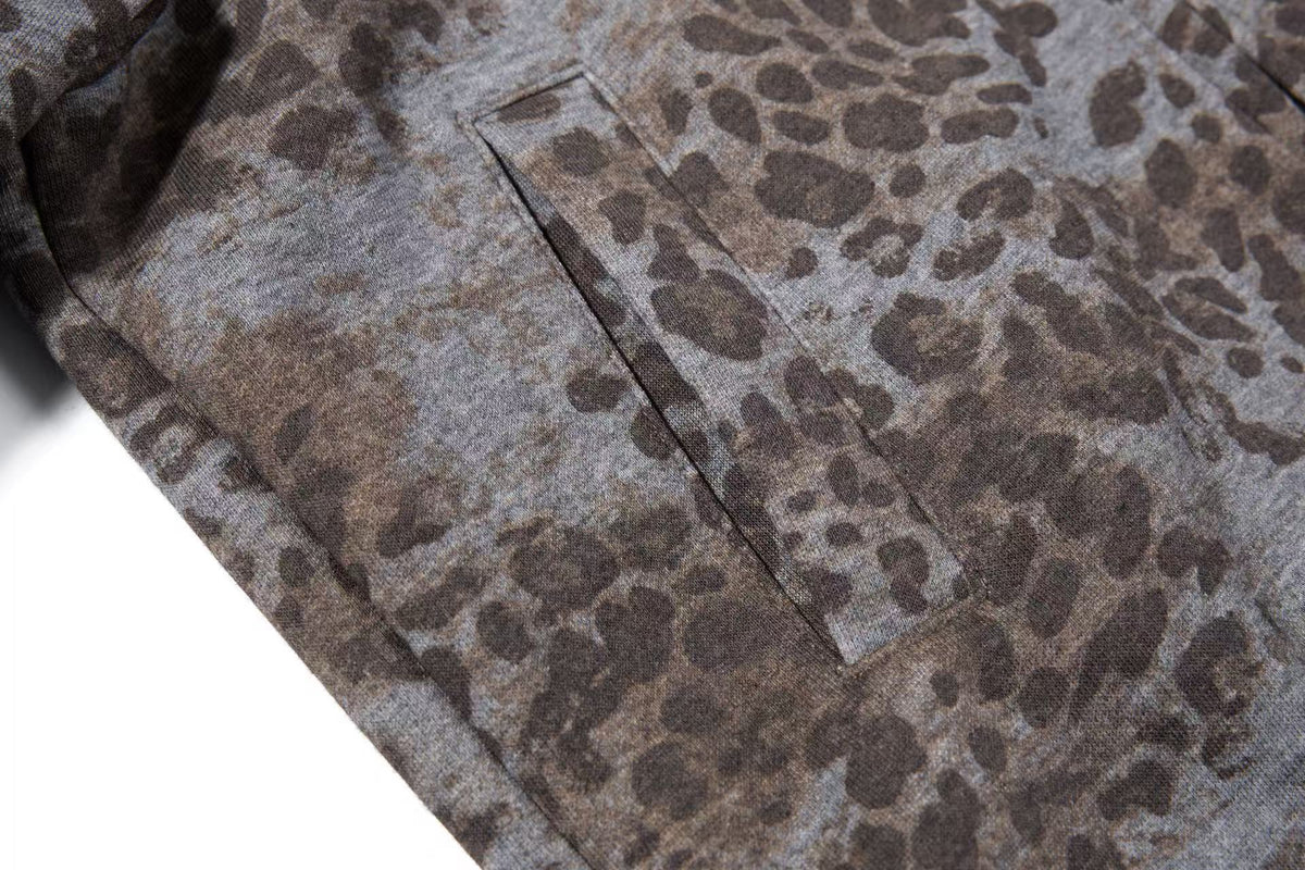 Cropped Vintage Leopard Tiger Embroidery Striped Sleeve Hooded Jacket - OMYGOODS