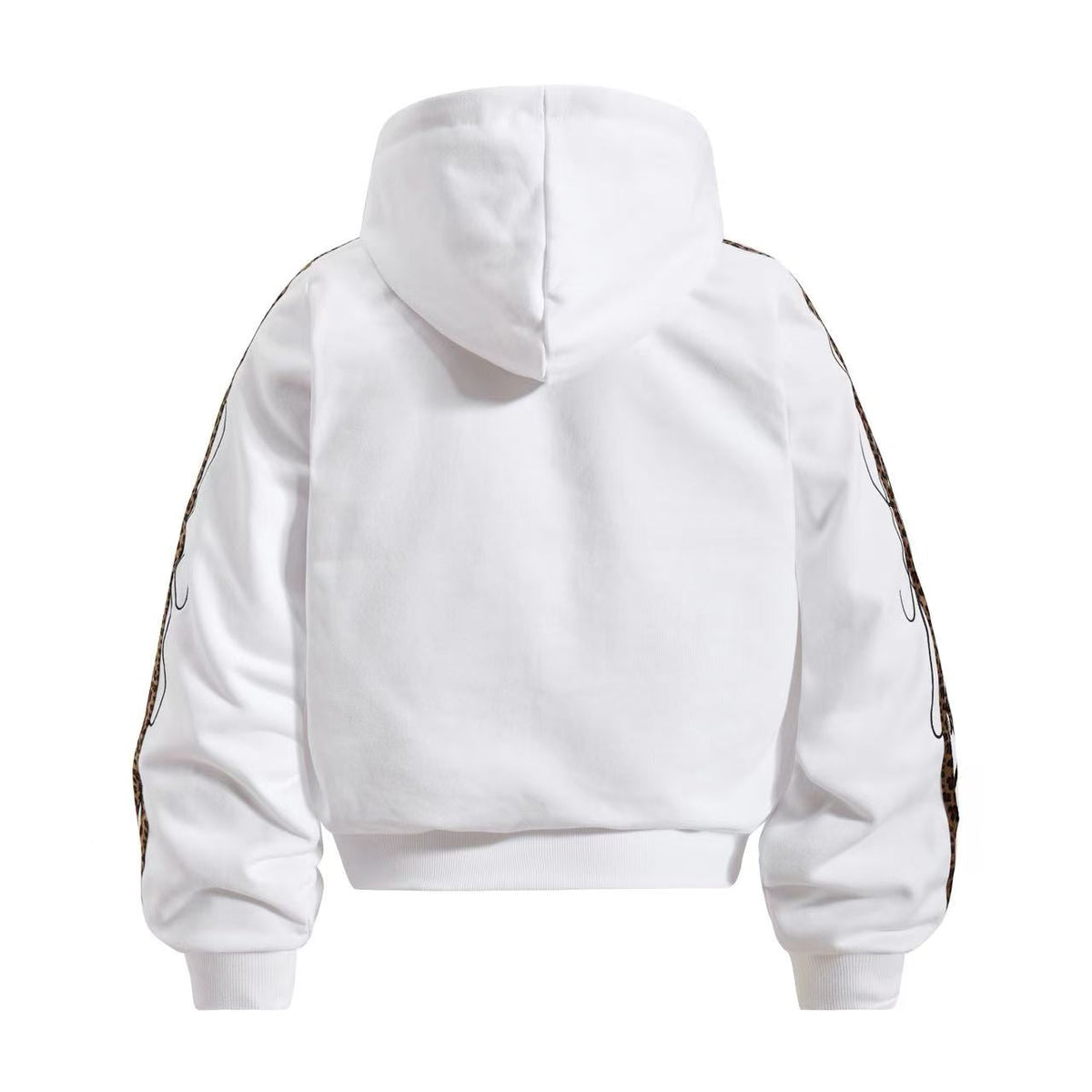 Cropped Crest Embroidered Leopard Striped Sleeve Varsity Zip Up Hooded Jacket - OMYGOODS