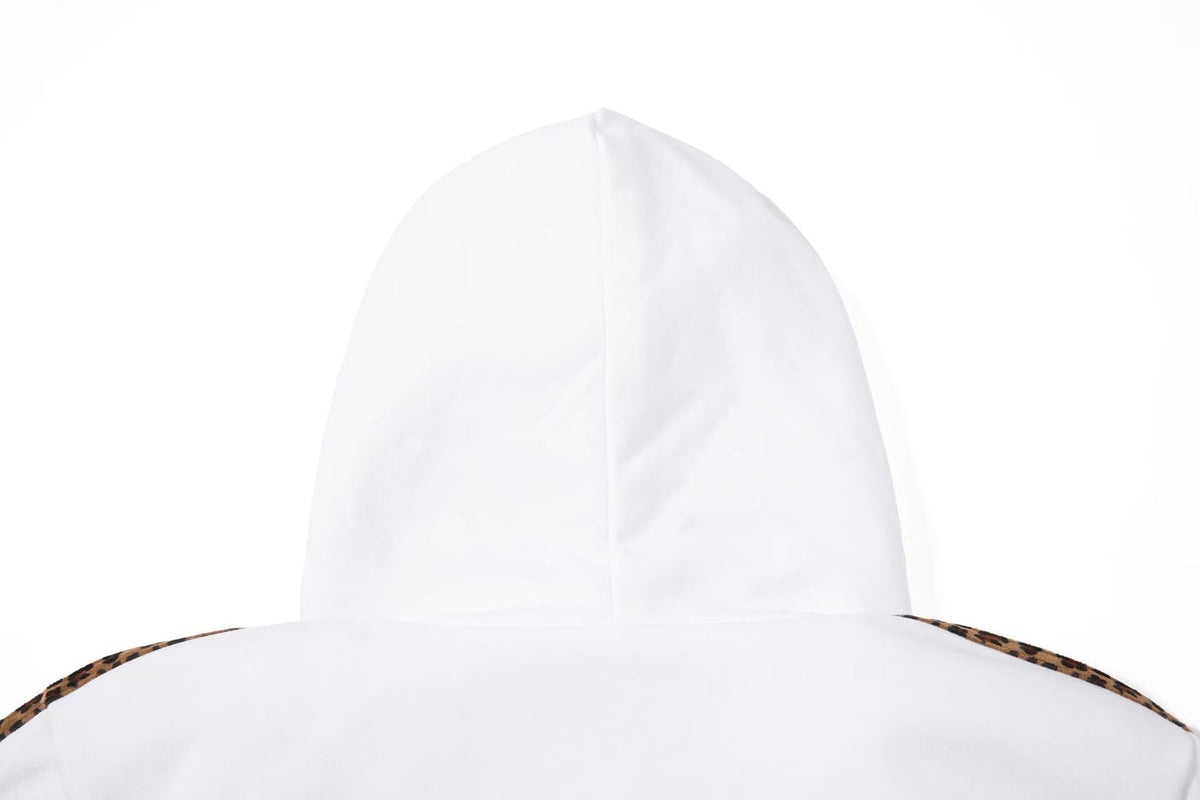 Cropped Crest Embroidered Leopard Striped Sleeve Varsity Zip Up Hooded Jacket - OMYGOODS
