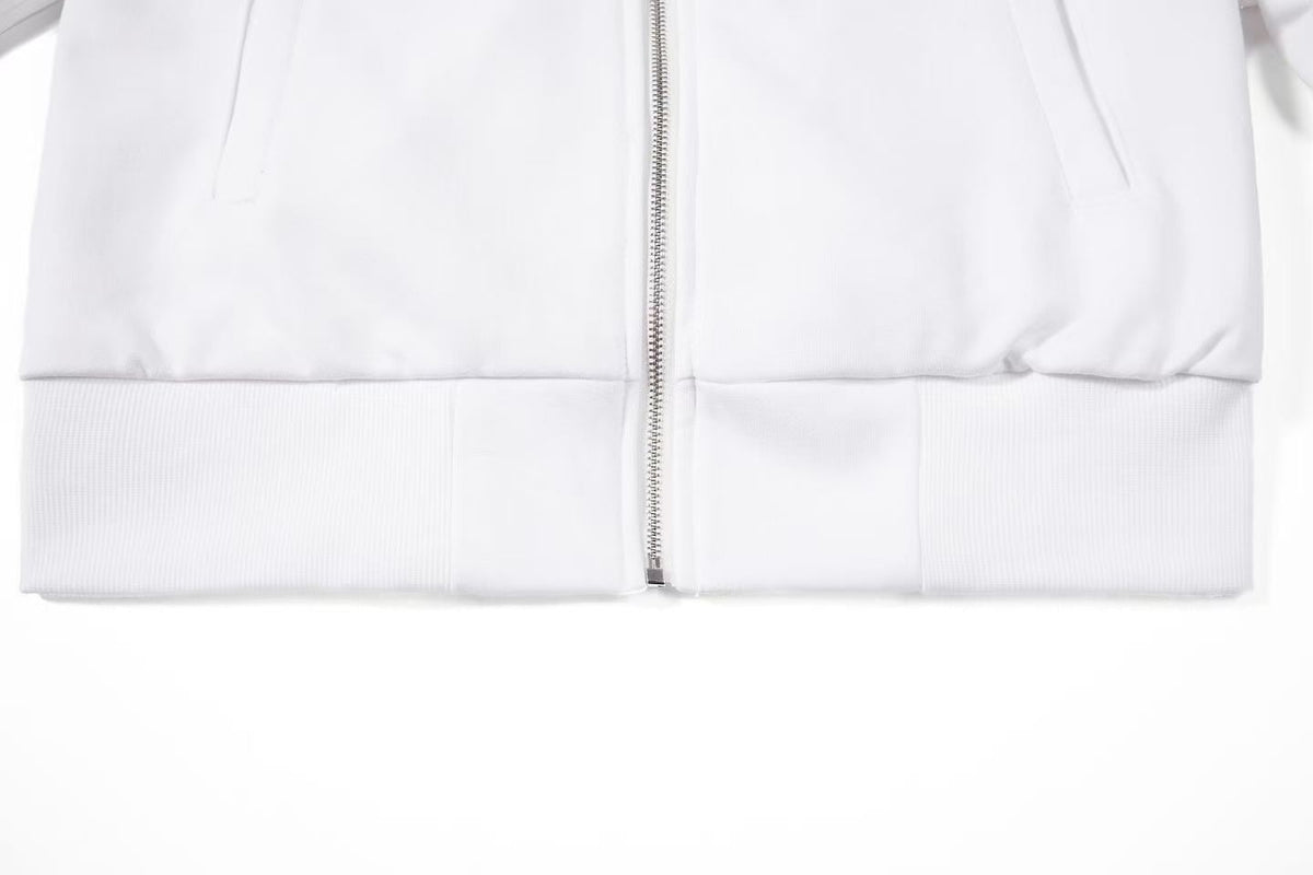 Cropped Crest Embroidered Leopard Striped Sleeve Varsity Zip Up Hooded Jacket - OMYGOODS