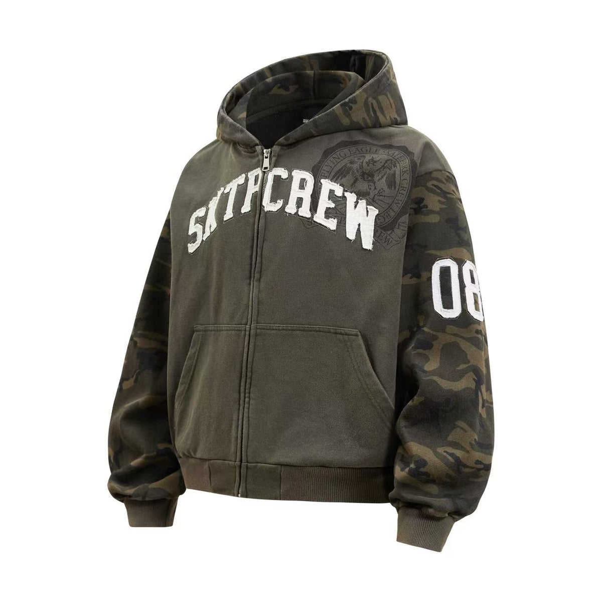 Cropped Chenille Letter Zip Up Hooded Jacket - OMYGOODS
