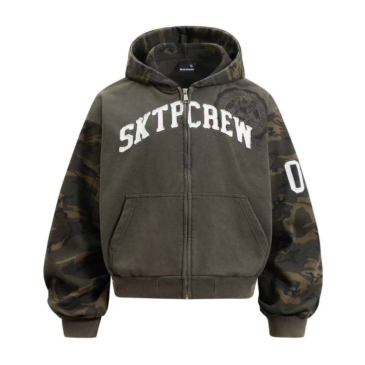 Cropped Chenille Letter Zip Up Hooded Jacket - OMYGOODS