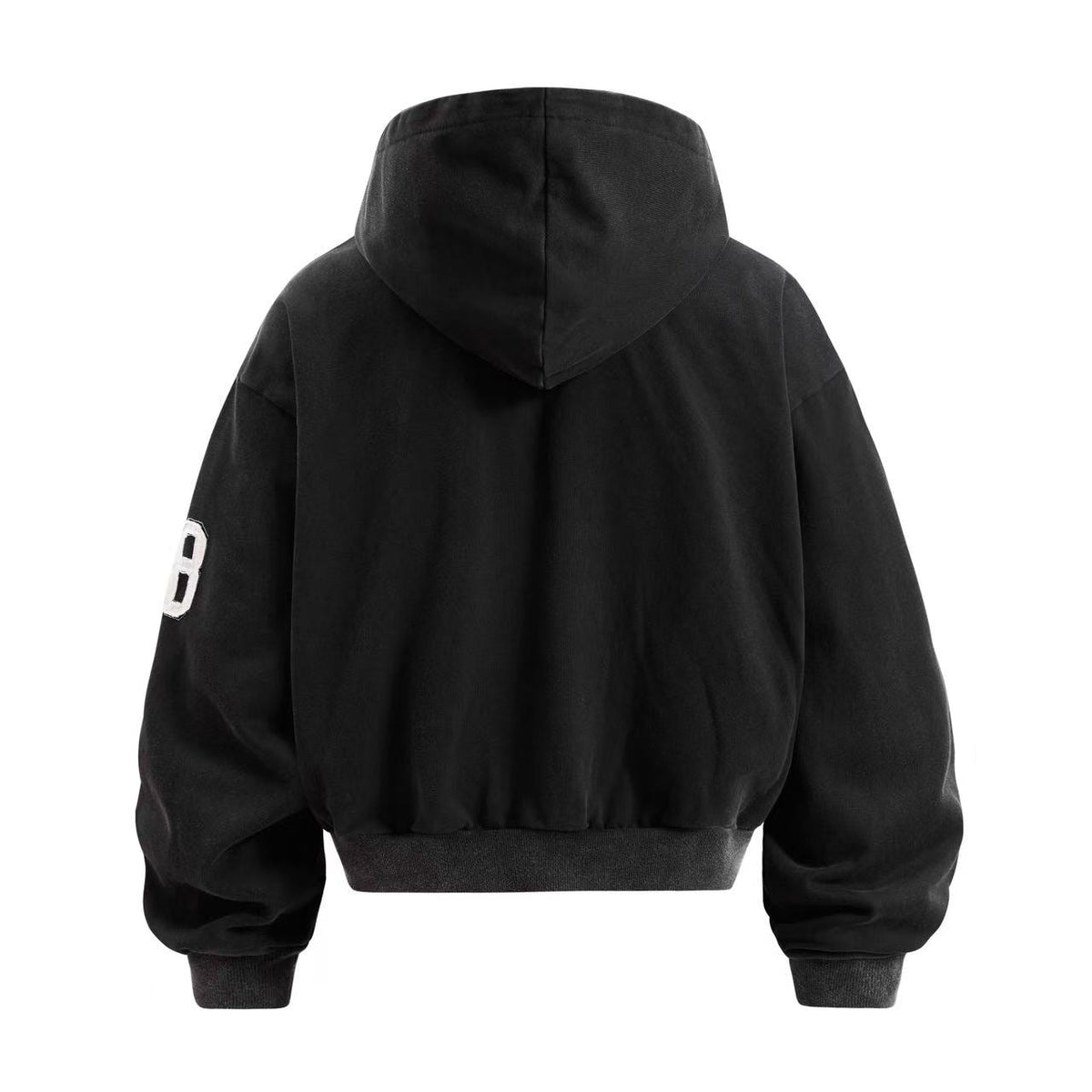 Cropped Chenille Letter Zip Up Hooded Jacket - OMYGOODS