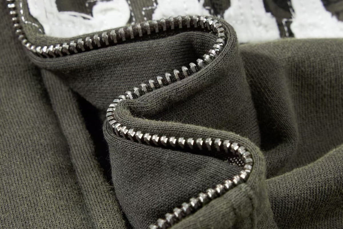 Cropped Chenille Letter Zip Up Hooded Jacket - OMYGOODS