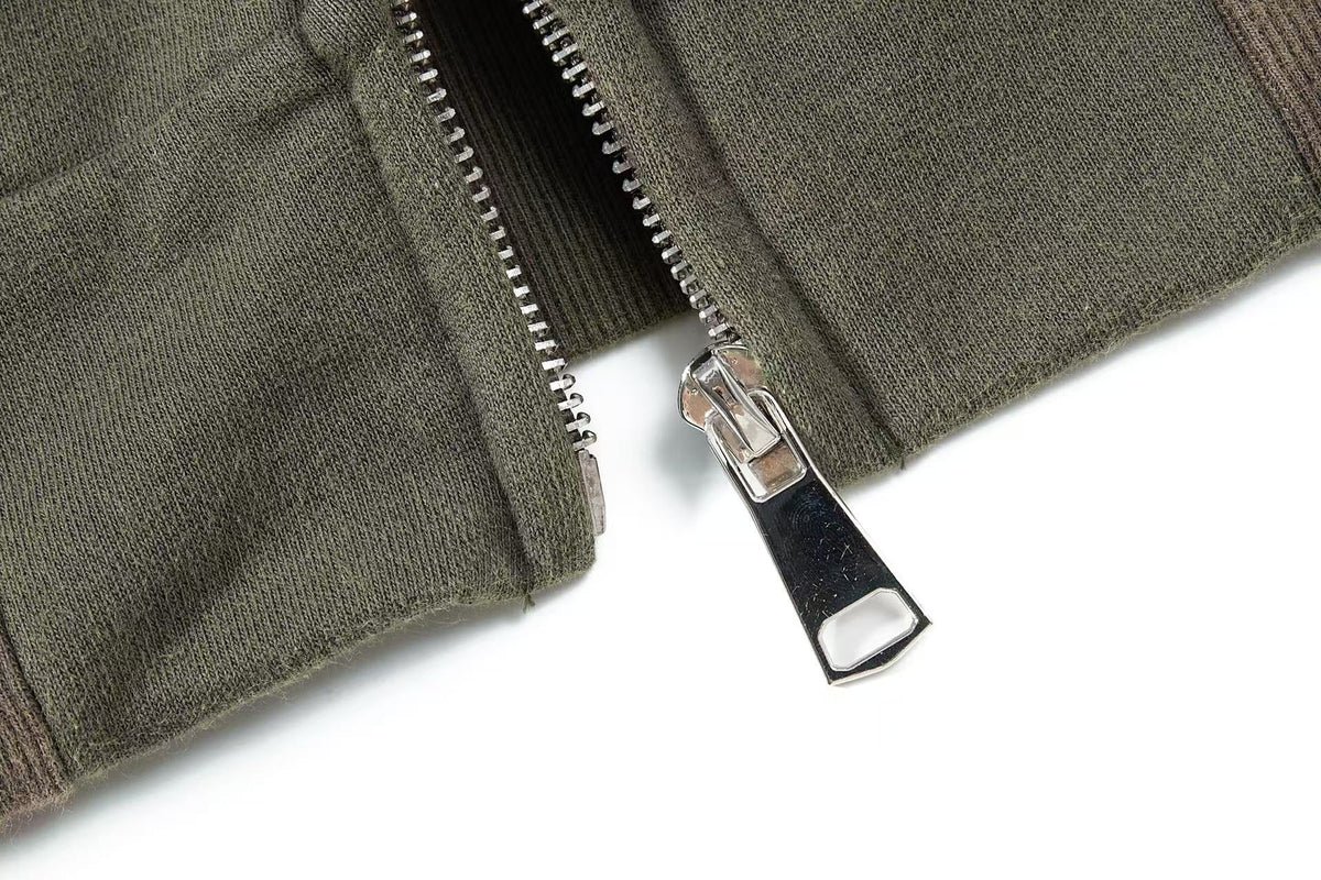 Cropped Chenille Letter Zip Up Hooded Jacket - OMYGOODS