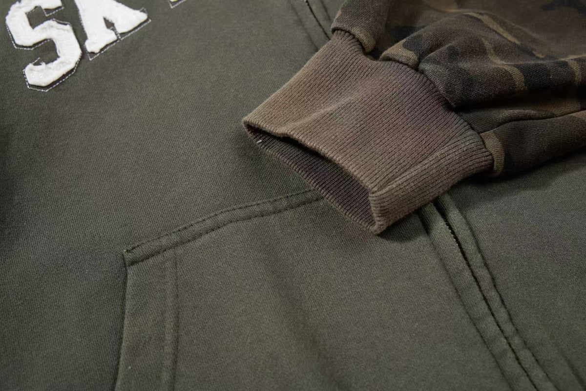 Cropped Chenille Letter Zip Up Hooded Jacket - OMYGOODS