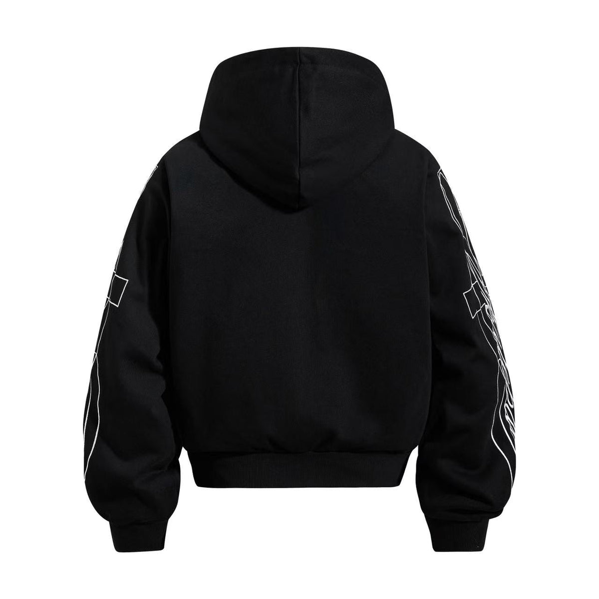 Cropped Skeleton Horseman Graphic Flame Print Sleeve Hooded Jacket - OMYGOODS
